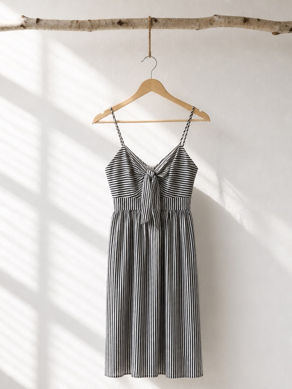 Zara Black and White Striped Tie-Front Midi Dress